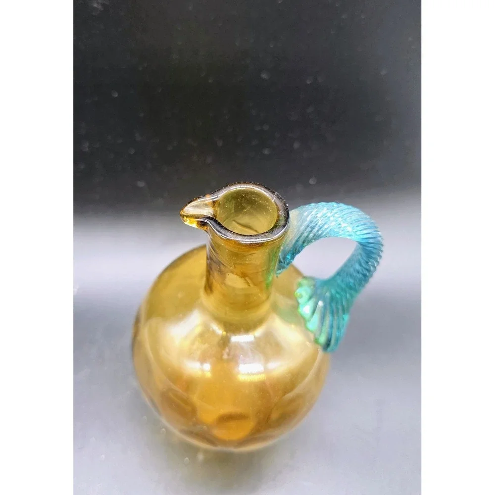 Vintage French George Sand Glass Thumbprint Cruet Pitcher Maganese UV Glow 9